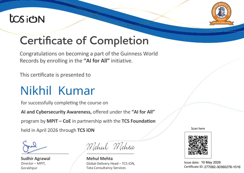 TCS iON AI & Cybersecurity Awareness Certificate